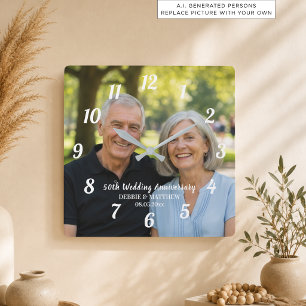 Horloge Carrée Ajoutez votre propre photo de couple 50e anniversa