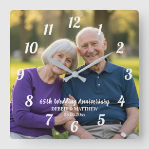 Horloge Carrée Ajoutez votre propre photo de couple pour le 65e a