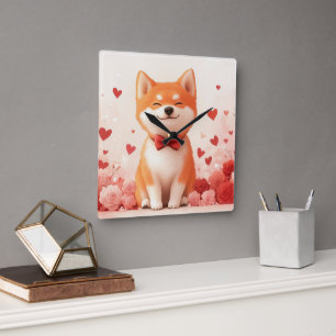 Horloge Carrée Akita avec Rose - Saint Valentin