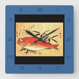 Horloge Carrée Akodai - Hiroshige's Colorful Japanese Fish Print