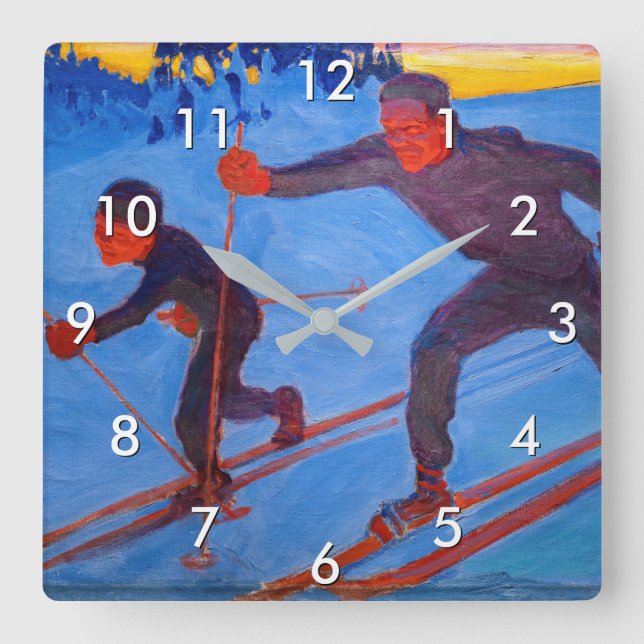 Horloge Carrée Akseli Gallen-Kallela - Skiers (Recto)
