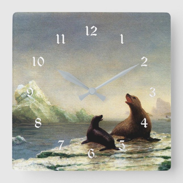 Horloge Carrée Albert Bierstadt peinture, Phoques (Recto)