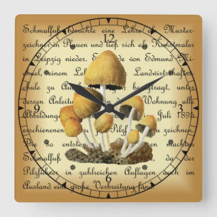 Horloge Carrée Albin Schmalfuß ~ Glimmertintling-1~ Champignons ~