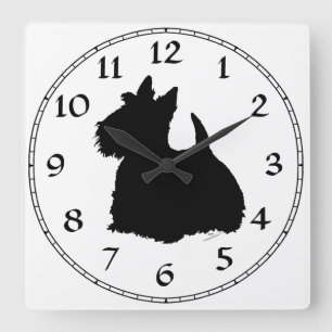 Horloge Carrée Alert Scottish Terrier Silhouette