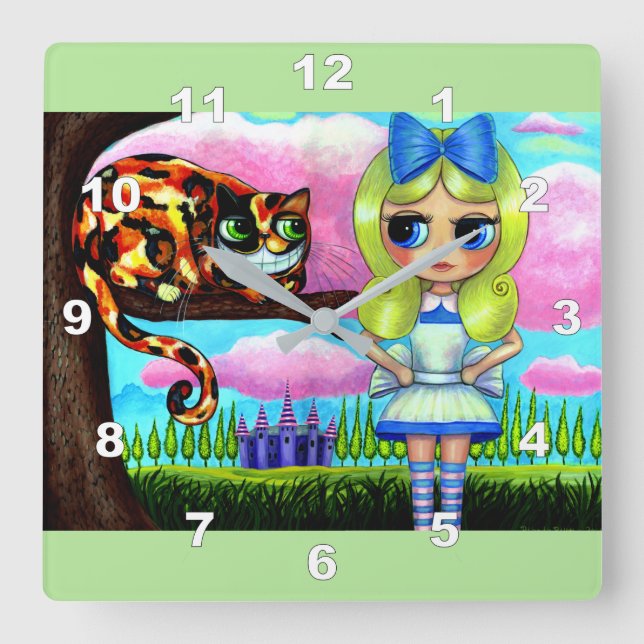 Horloge Carrée Alice au pays des merveilles Poupée Cheshire Chat  (Recto)