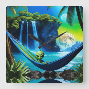 Horloge Carrée Alien Hammock sur Beach Vacances