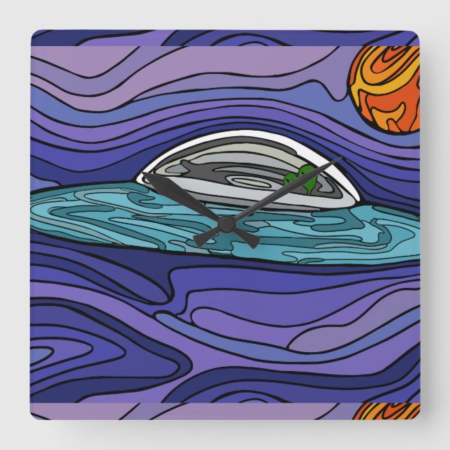 Horloge Carrée Alien UFO de vaisseau spatial paranormal UAP (Recto)