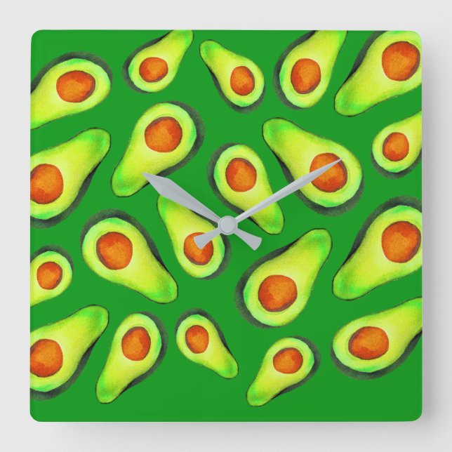 Horloge Carrée Alimentation de fruits de santé vert Avocado (Recto)