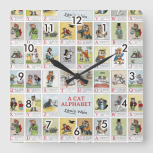 Horloge Carrée Alphabet de chat, Louis Wain