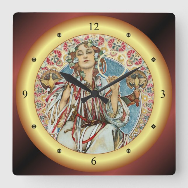 Horloge Carrée Alphonse Mucha ~ Affiche lavia ~ 1907 ~ ~ (Recto)