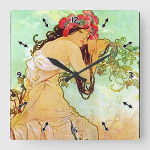 Horloge Carrée Alphonse Mucha Girl By The Pond