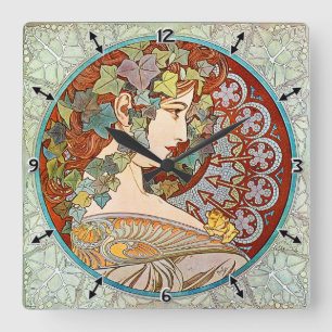 Horloge Carrée Alphonse Mucha Ivy