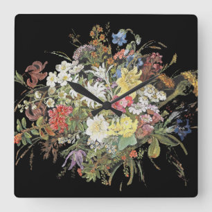 Horloge Carrée Alpine Wildflower Flowers Edelweiss Wall Clock