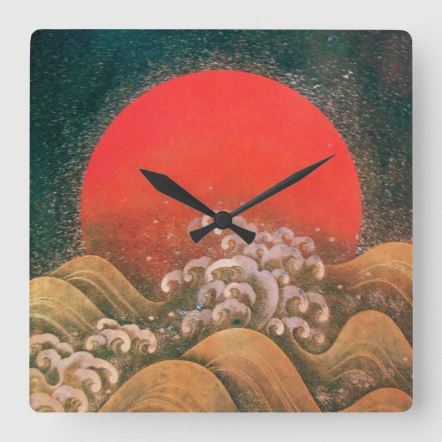 Horloge Carrée AMATERASU, SOLEIL GODDESS rouge brun noir (Recto)