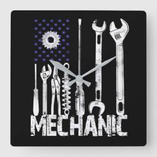 Horloge Carrée Amateurs mécaniques  Mechanic USA Flag