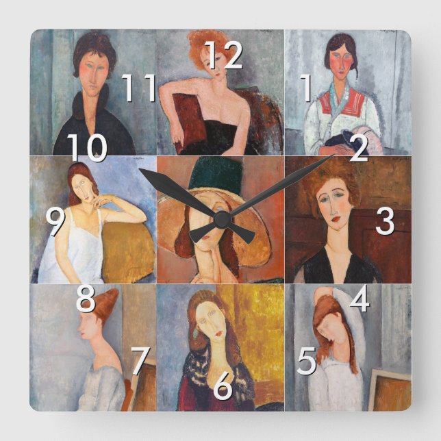 Horloge Carrée Amedeo Modigliani - Collage de chefs-d'oeuvre (Recto)