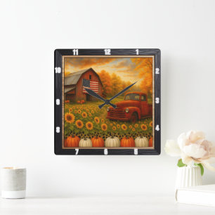 Horloge Carrée American Barn Truck Harvest