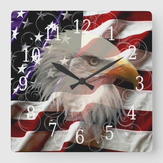 Horloge Carrée American eagle Flag Clock (Recto)