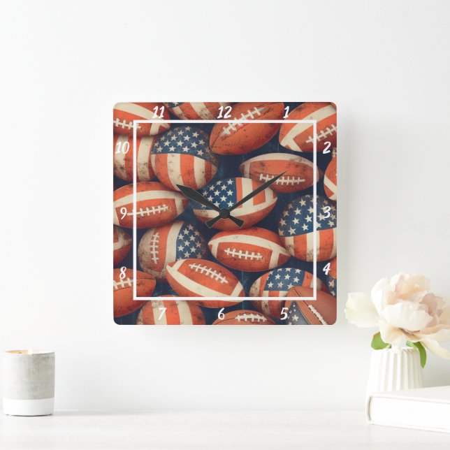 Horloge Carrée American Flag Football Wall (Maison)