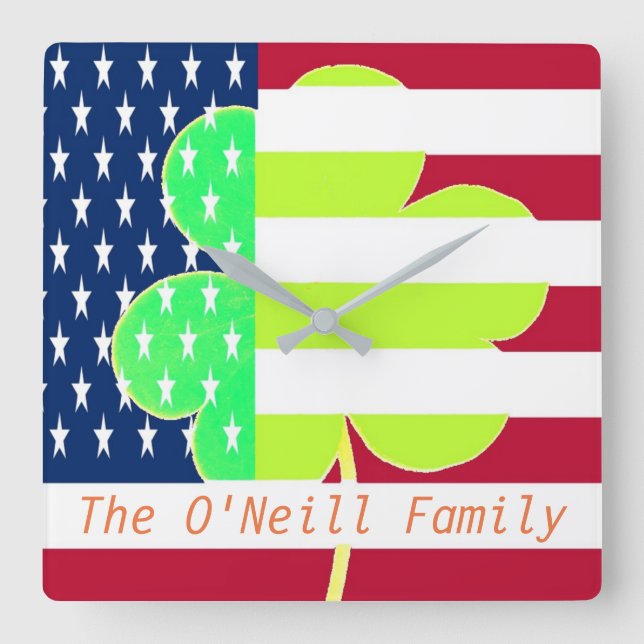 Horloge Carrée American Flag Irish Shamrock (Recto)