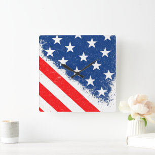 Horloge Carrée American Flag Shirt USA Patriotique Star Stripes