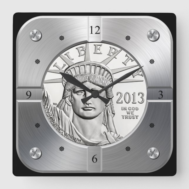 Horloge Carrée American Platinum Eagle ~ Liberty Head & Crown ~ (Recto)