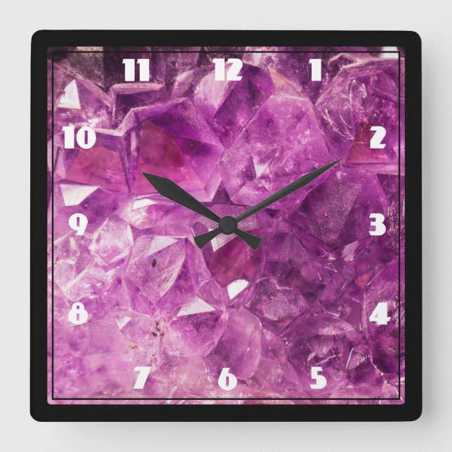 Horloge Carrée Améthyst Gemstone Image Shiny and Sparkly (Recto)