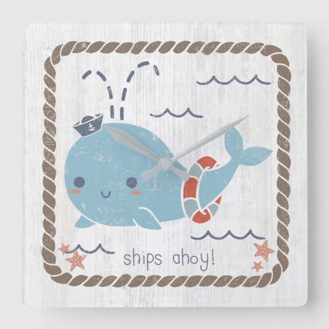 Horloge Carrée Amis nautiques - Baleine (Recto)