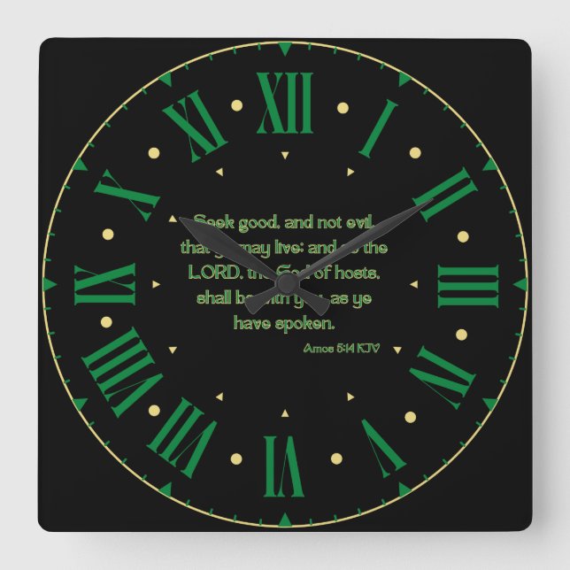 Horloge Carrée Amos 5:14 KJV Bible Verse Numéros romains (Recto)