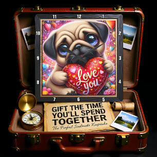Horloge Carrée Amour de chiot Carlin Vous coeur