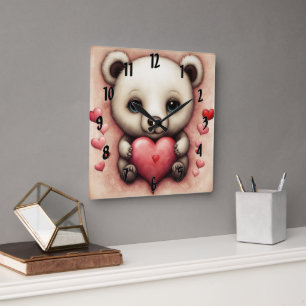 Horloge Carrée Amour Ours 2