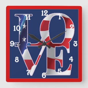 Horloge Carrée Amour Patriotique Amérique
