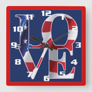Horloge Carrée Amour patriotique drapeau américain