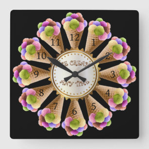 Horloge Carrée Amoureux de glace ~ Il est temps pour une glace ~