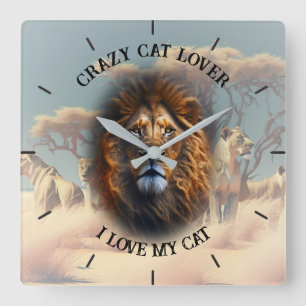 Horloge Carrée amoureux des chats "CRAZY" Carré cadenas personnal