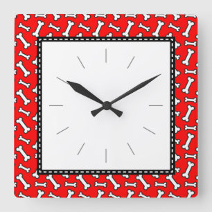 Horloge Carrée Amoureux des chiens Dog Bone Red Black Motif