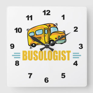 Horloge Carrée Amusant Conducteur de bus scolaire Jaune