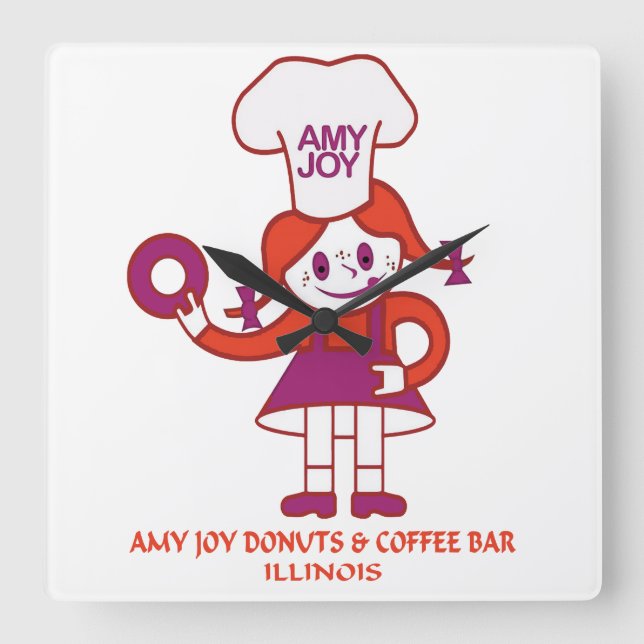 Horloge Carrée Amy Joy Donuts de l'Illinois (Recto)