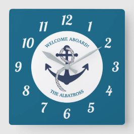 Horloge Carrée Ancre de bateau Motif nautique personnalisée