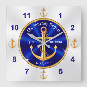 Horloge Carrée Ancre de cadeaux de mariage nautiques personnalisa