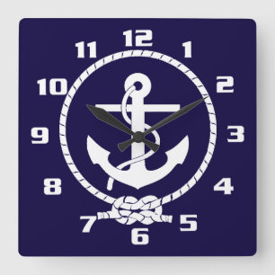 Horloge Carrée Ancre nautique classique élégante et cool