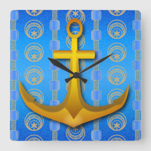 Horloge Carrée Ancre or Cerulean Blue Carré cadenas