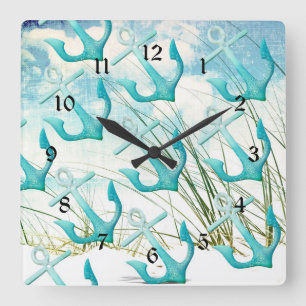Horloge Carrée Ancres nautiques Plage Océan Plage Côté Côté