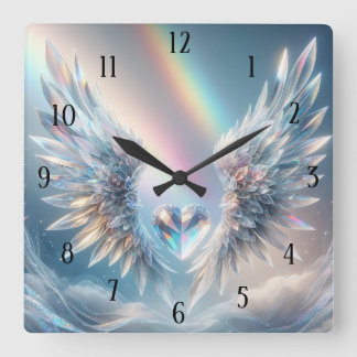 Horloge Carrée Angel Wings Crystal Heart