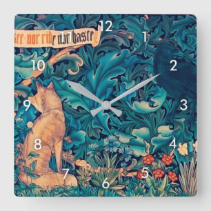 Horloge Carrée Animaux dans la forêt, William Morris Mur Carré