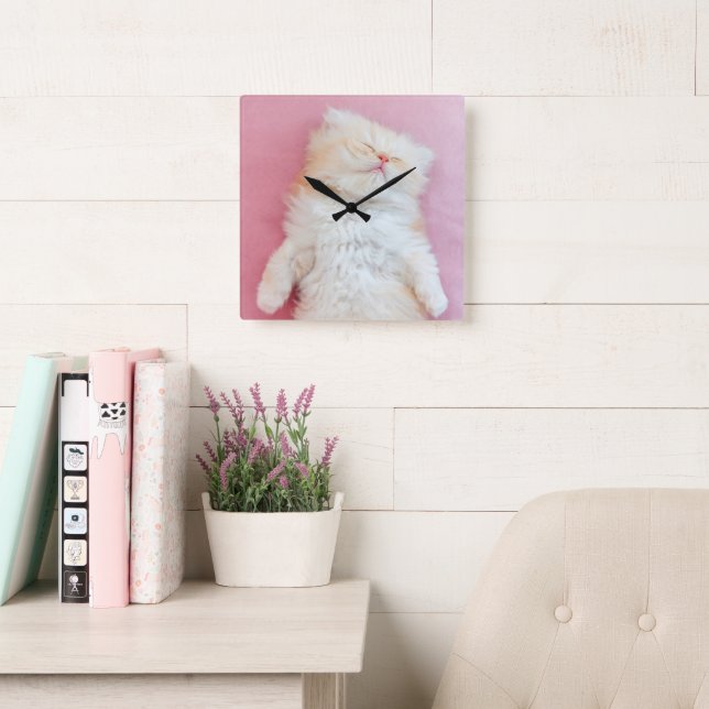 Horloge Carrée Animaux de bébés cutest | Belle Chaton Dormir (Salle de lecture)