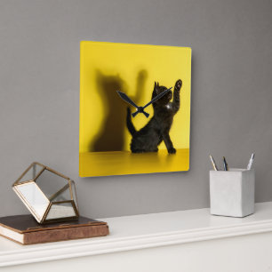 Horloge Carrée Animaux de bébés cutest   Black Cat Jouer