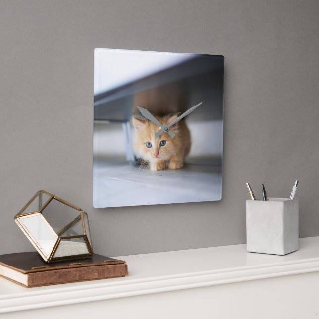 Horloge Carrée Animaux de bébés cutest | Fluffy Orange Kitten (Bureau)
