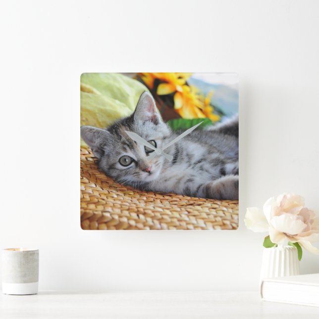 Horloge Carrée Animaux de bébés cutest | Lounge Kitten (Maison)