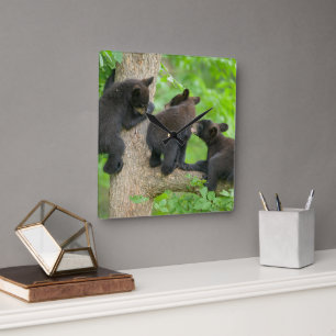 Horloge Carrée Animaux de bébés cutest   Trois jeunes petits ours
